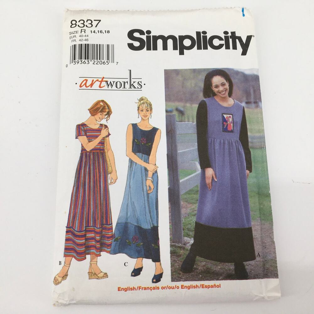 Simplicity Sewing Pattern 8337 Wearable Art Patchwork Dress Jumper 14-18 UNCUT